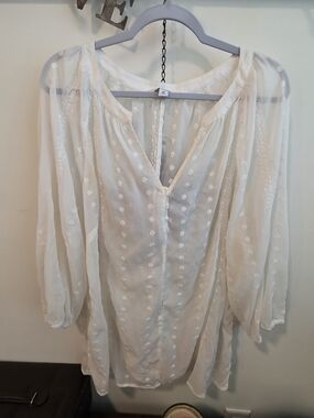 Old Navy Ivory Eyelet Button Front Blouse 3/4 Sleeves- 2X